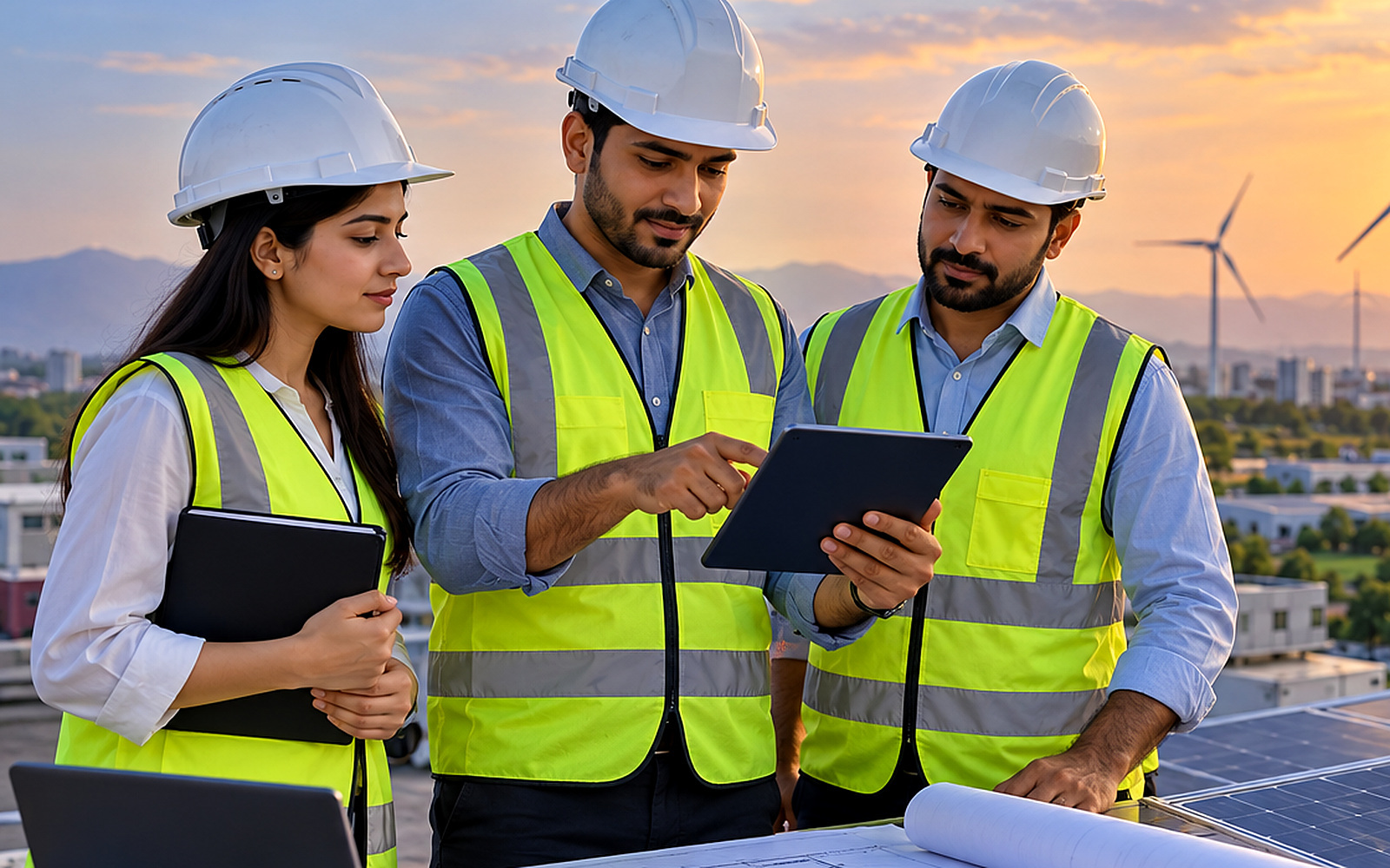 Engineer inspecting a renewable-energy installation